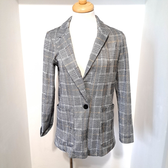 H&M | Black / white appers grey check striped women's blazer - Picture 1 of 10